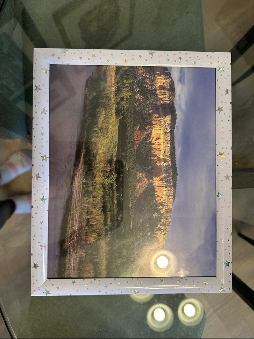 Star Detail White Picture Frame with Landscape Print